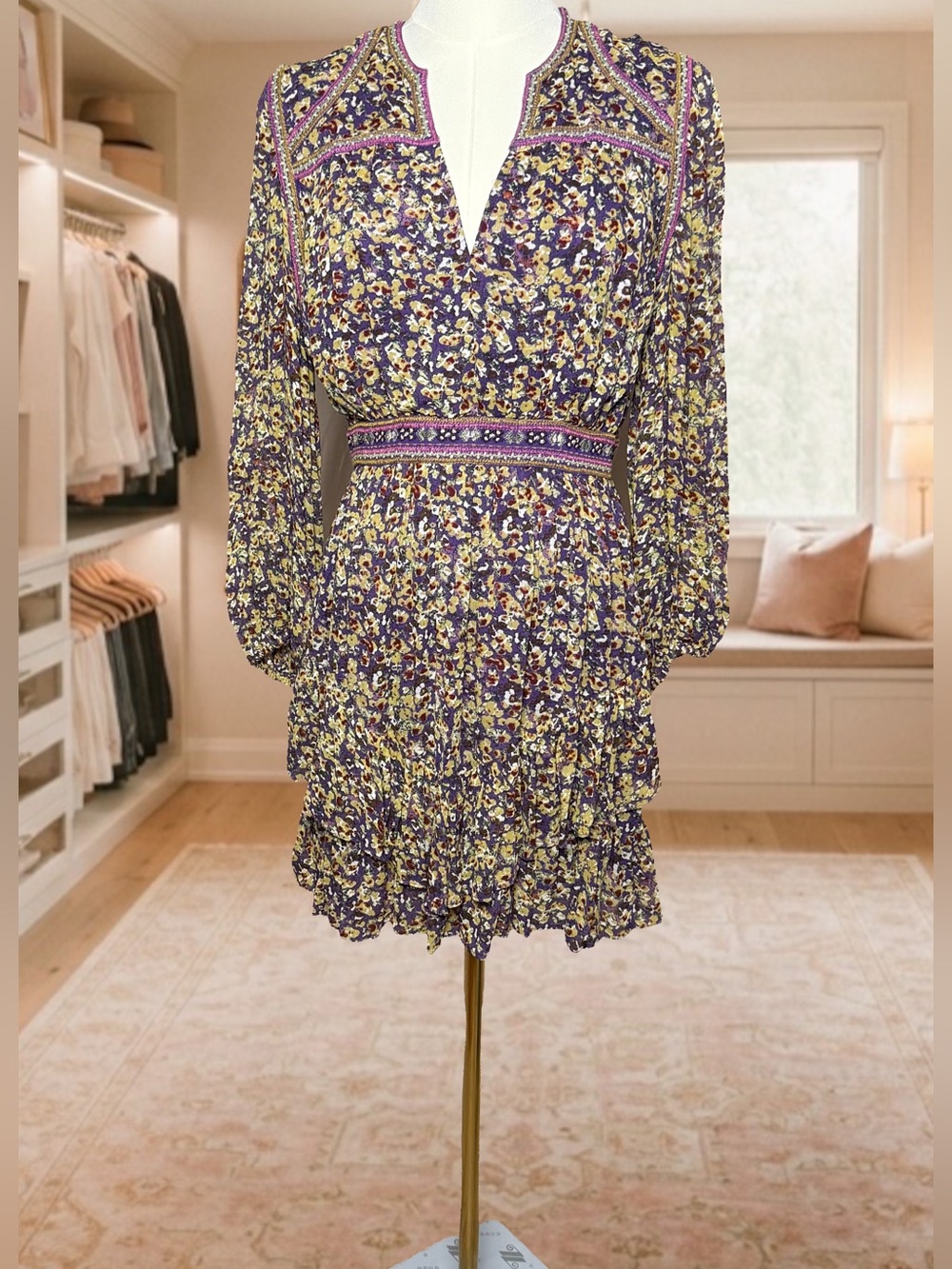 Ba&sh Loly Floral Balloon Sleeve Layered Mini Dress